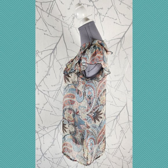 Esprit Paisley Printed 100% Silk Ruffle Sheer Blouse - Picture 3 of 5